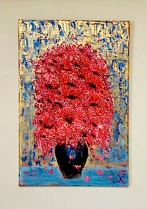 Original Abstract Oil Painting On Canvas Flower Power Textured art Impasto