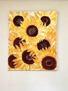 Original Abstract Oil Painting On Canvas Sunflowers Textured art impasto