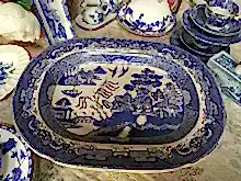 Load image into Gallery viewer, Antique Blue and White Pre Shelley, Blue Willow pattern Large Platter H. Wilema