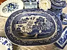 Load image into Gallery viewer, Antique Blue and White Pre Shelley, Blue Willow pattern Large Platter H. Wilema