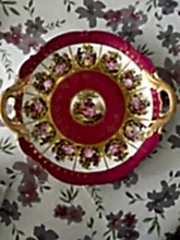 Load image into Gallery viewer, Two Handle Platter Cake Plate JKW stamped Carlsbad BAVARIA SYLVIA Beehive stamp Number 13